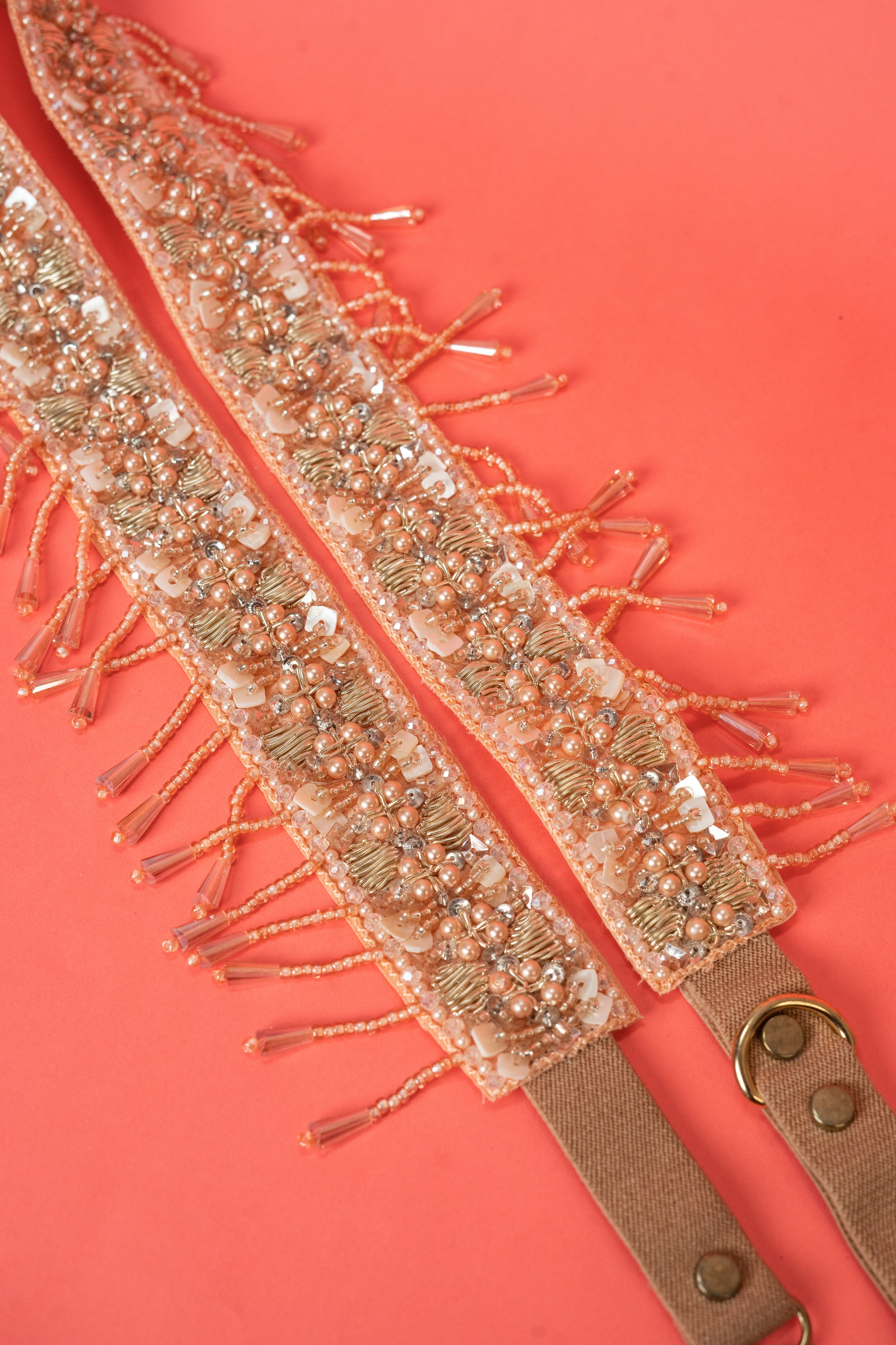Peach beaded handcrafted waist belt